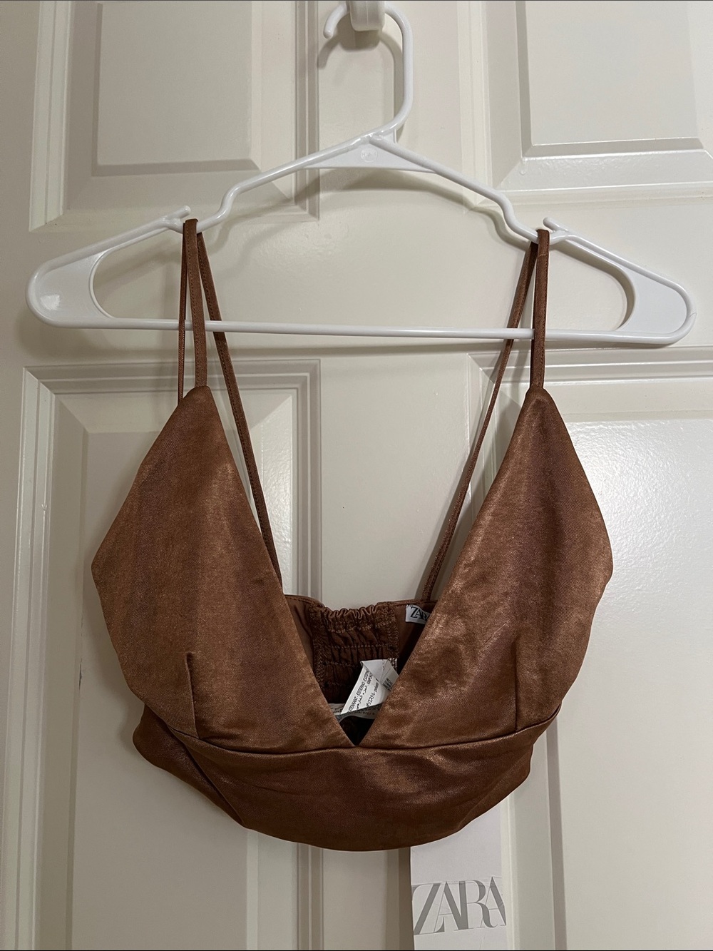 Zara Chocolate Brown Satin-Effect Spaghetti Strap Bandeau
